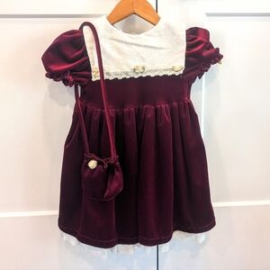 Vintage YOUNGLAND Burgundy Velvet Dress with Matching Purse Size 4t